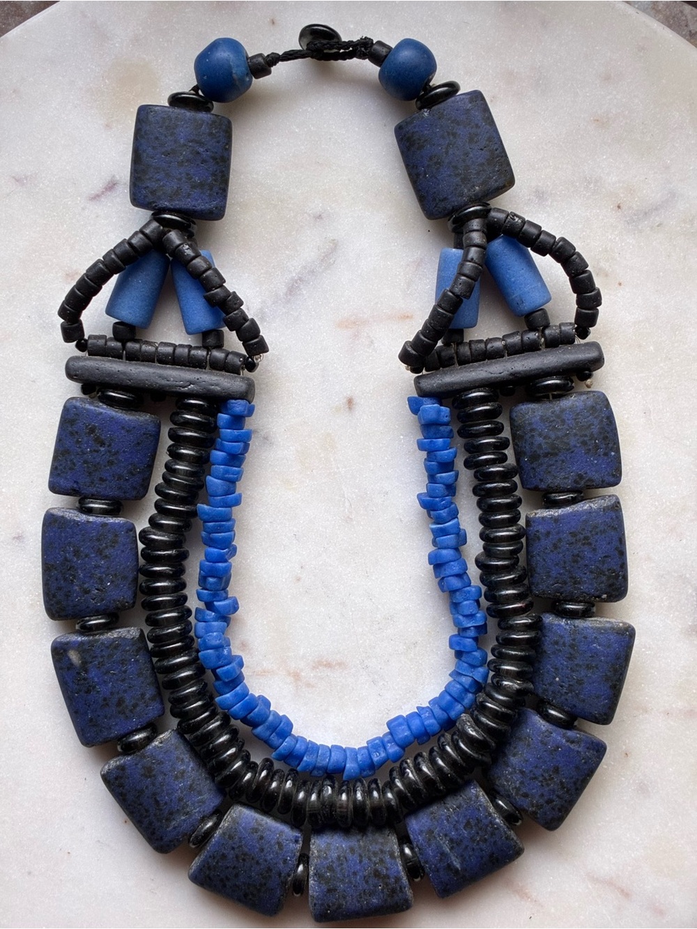 Handmade in Africa out of Coca Cola Bottles - Brilliant Blue Beaded necklace